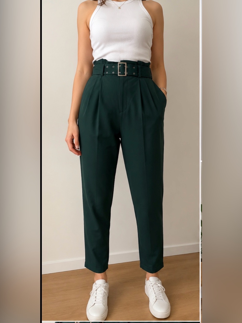 H&M High-Waisted Green Trousers – NWOT
